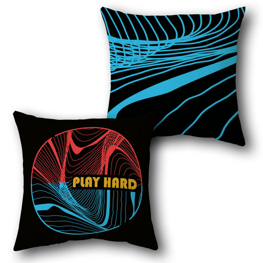 Modern Abstract Graphic Throw Pillow Set – “Play Hard” Motivational Design (Set of 2)