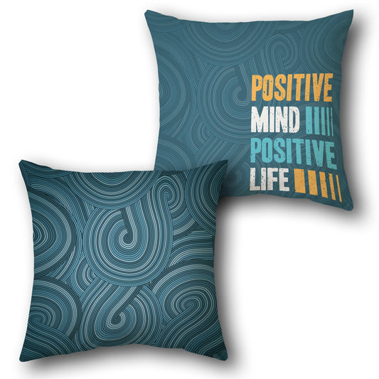 Positive Vibes Teal Spiral Pillow Set – Inspirational Quote & Modern Swirl Design (Set of 2)
