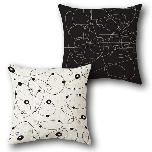 Monochrome Motion Pillow Set – Abstract Line Art in Black & White (Set of 2)