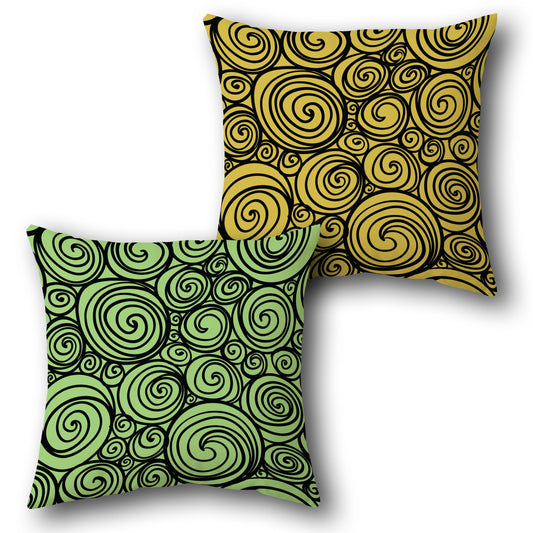 Whirlwind Swirl Pillow Set – Vibrant Spiral Art in Green & Yellow (Set of 2)