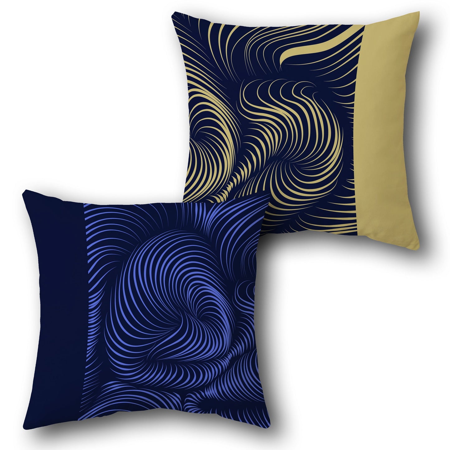Midnight Motion Pillow Set – Abstract Swirl in Navy & Gold Accents (Set of 2)