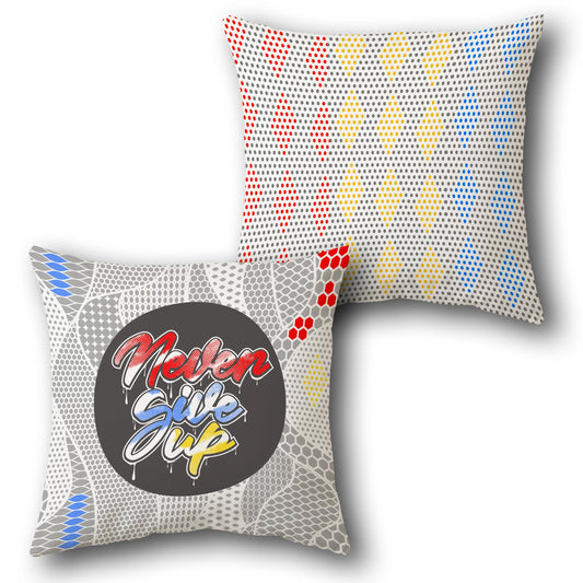 Urban Vibes Pillow Set – “Never Give Up” Graffiti & Color Grid Design (Set of 2)