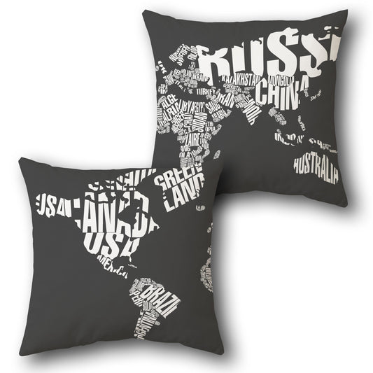 World Map Typography Pillow Set