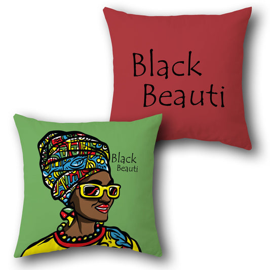 Black Beauti Pillow Set – Afro Chic Art & Text Combo (Pack of 2)