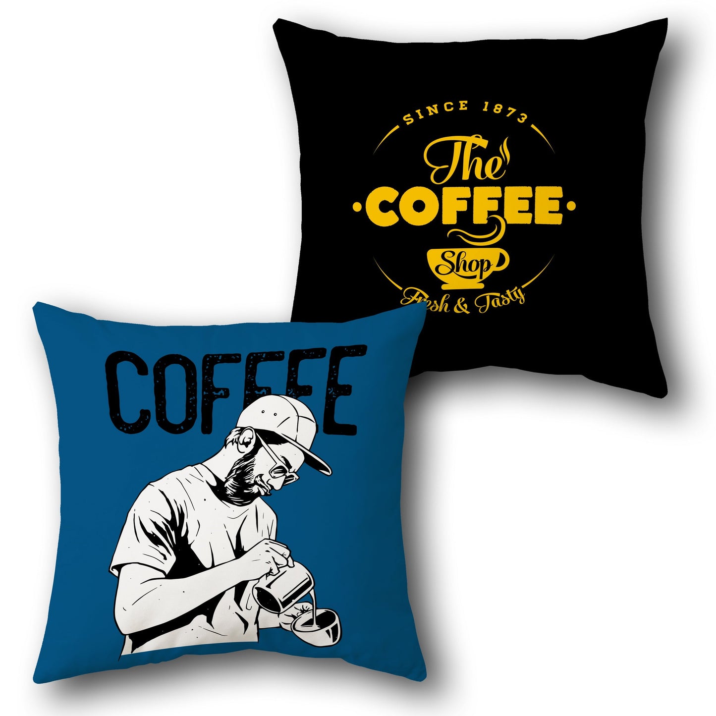 "The Coffee Shop" Vintage Throw Pillow - Blue and Black