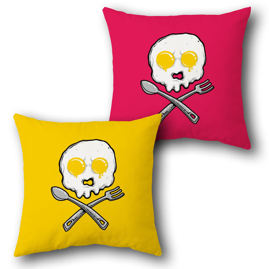 Fried Egg Skull Throw Pillow Set - Red & Yellow