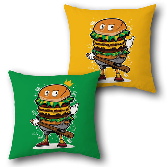 Burger Boss Throw Pillow Set - Green & Yellow