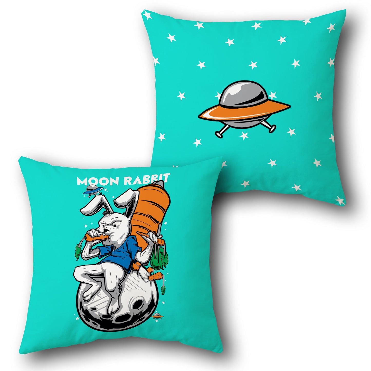 Moon Rabbit Throw Pillow Set - Cyan