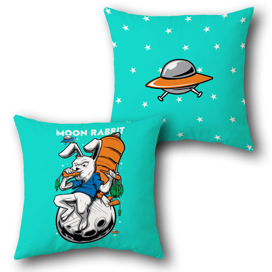 Moon Rabbit Throw Pillow Set - Cyan