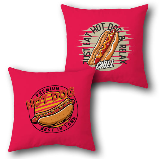 Hot Dog Chill Throw Pillow Set - Red