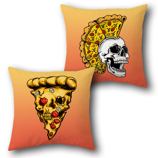 Pizza Skull Throw Pillow Set - Orange & Yellow Gradient