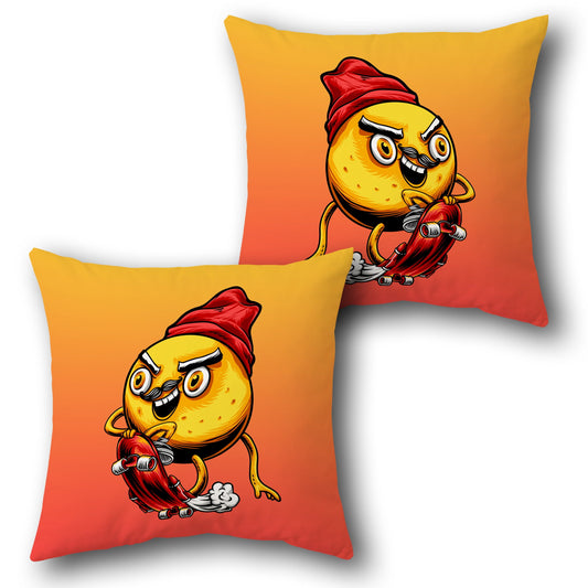 Skateboarding Orange Throw Pillow Set - Orange & Yellow Gradient