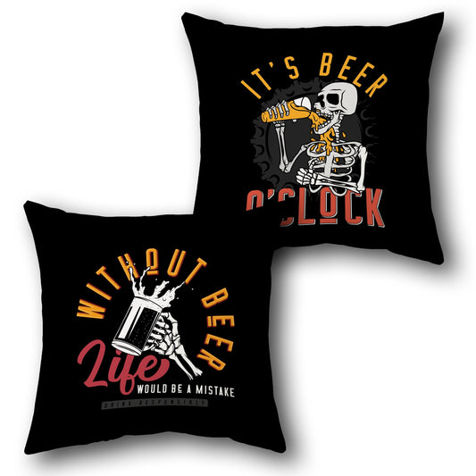 Beer O'Clock Throw Pillow Set - Black