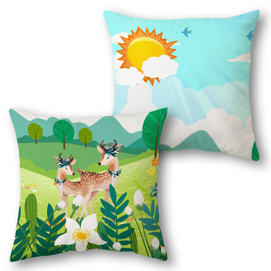 Deer Meadow Throw Pillow Set - Light Blue with Multicolor
