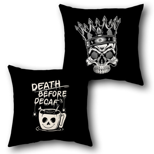 Dark Vibes Skull and Coffee Pillow Set – Set of 2